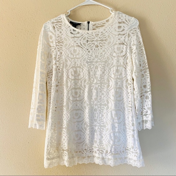 ALFANI•white lace overlay blouse - Picture 2 of 8